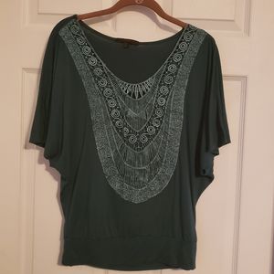 Teal Dolman Sleeve Knit Top w/ Croched Bib
